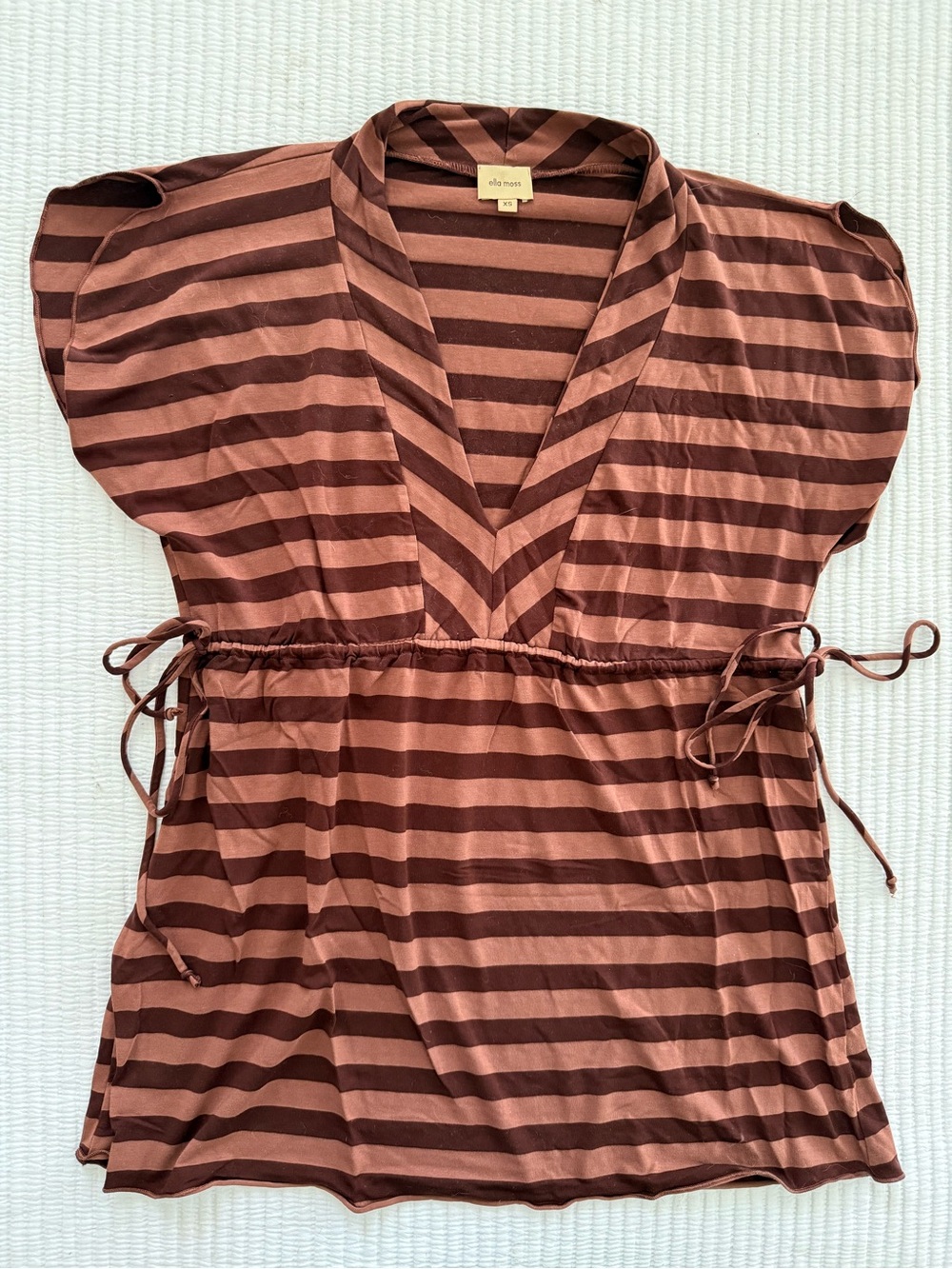 Ella Moss Brown Striped V-Neck Tie-Waist Top